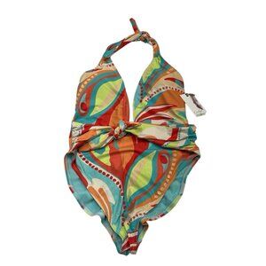 Jessica Simpson Swimsuit Womens M‎ Colorful Retro Abstract One Piece Beach Boho